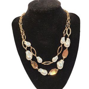 Erica Lyons Two Layer Gold Pearl Adjustable Costume Necklace NWT